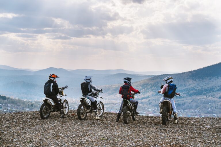 Bikers enjoying a scenic mountain view