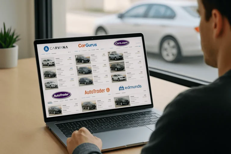 laptop with websites for online used car purchase