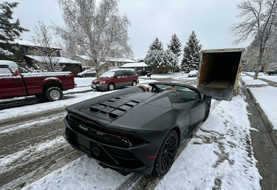The Lamborghini that was in winter storage in the garage is scheduled for delivery.