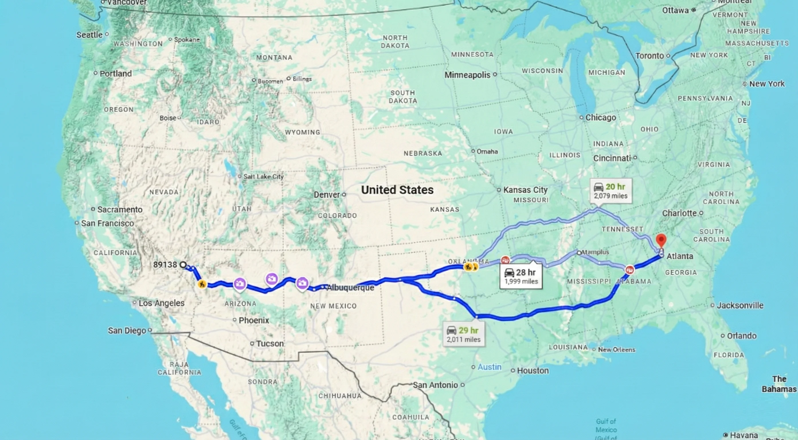 The route from GA to  NV