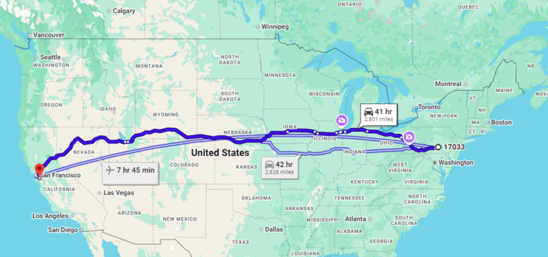 PA to CA route
