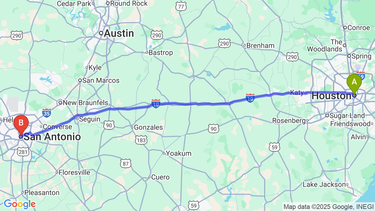 Route map: Houston to San Antonio Car Shipping | Relocation Guide