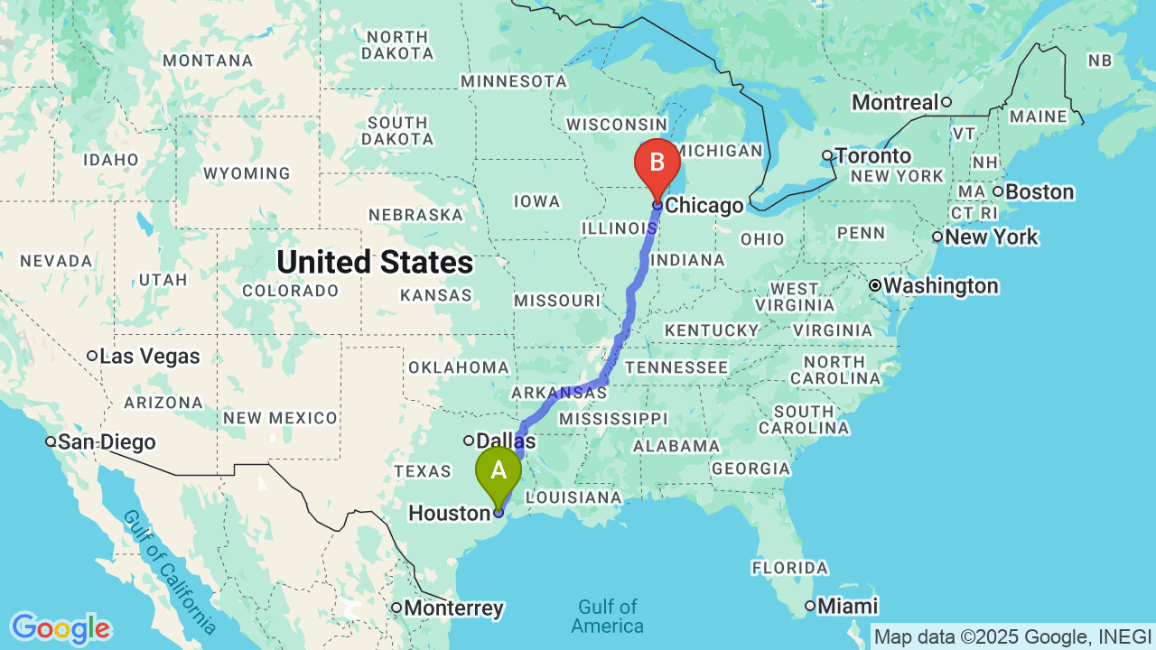 Route map: Houston to Chicago Car Shipping: Seamless Relocation Guide