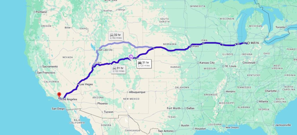 Elkhart IN 46516 to Sun-Valley CA 91352