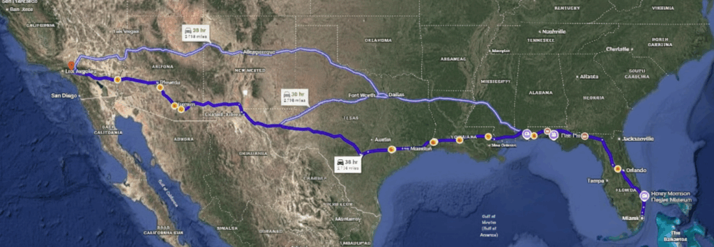 Miami, FL to Chino, CA Routes