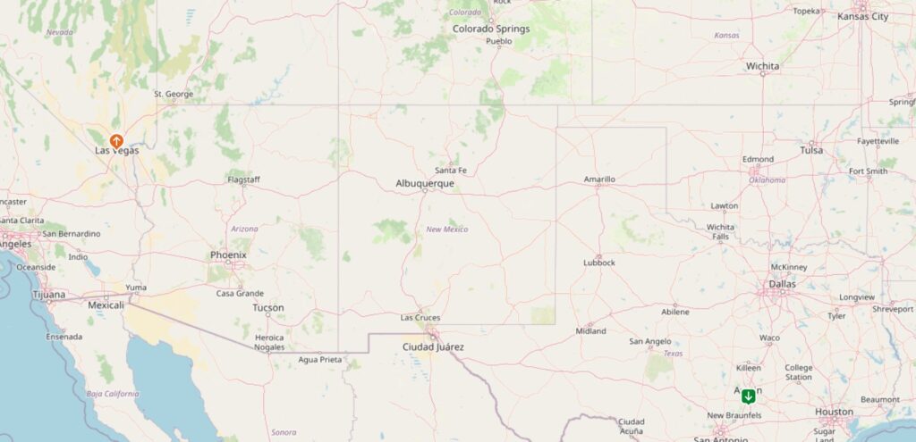 The route from NV to TX