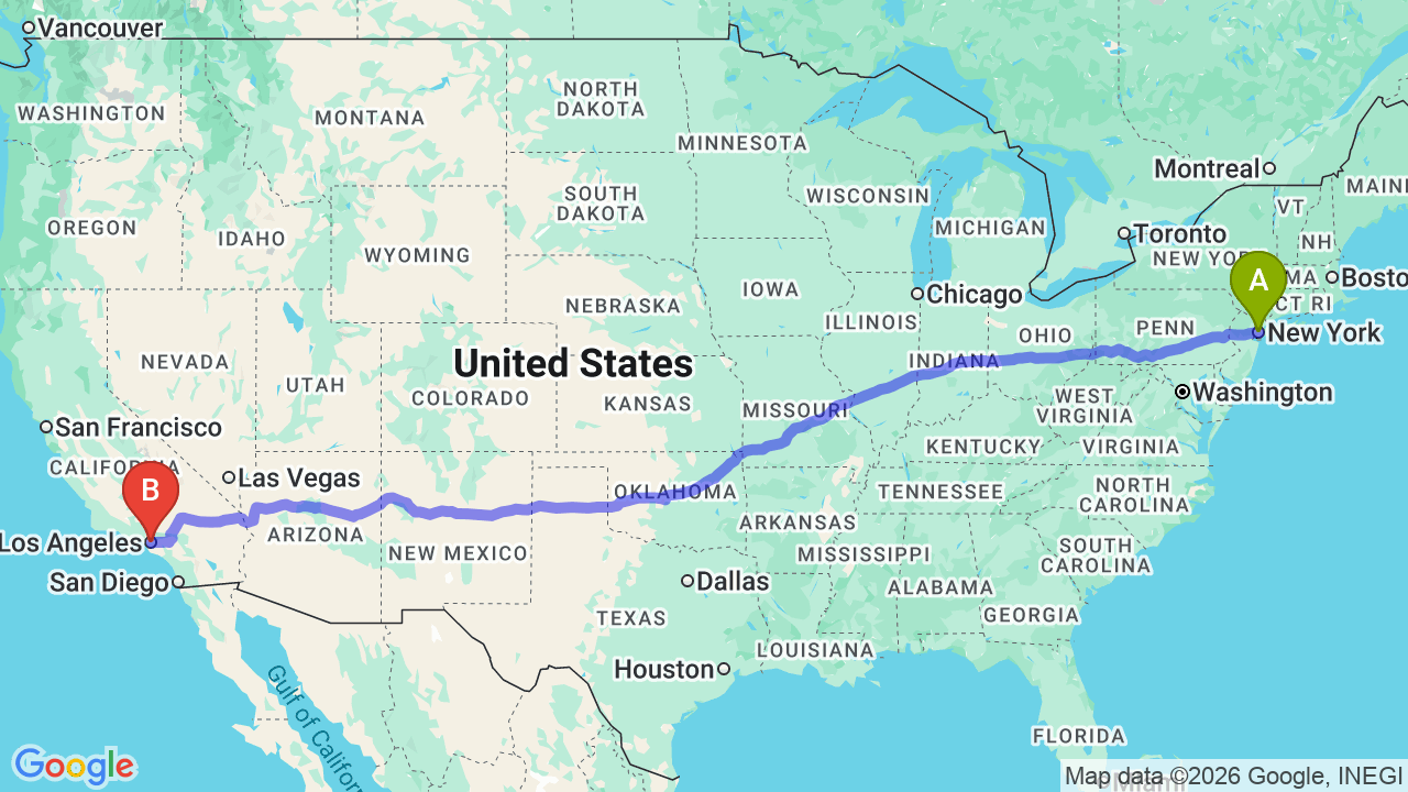 Route map: New York City to Los Angeles Car Shipping: Your Seamless Career Move