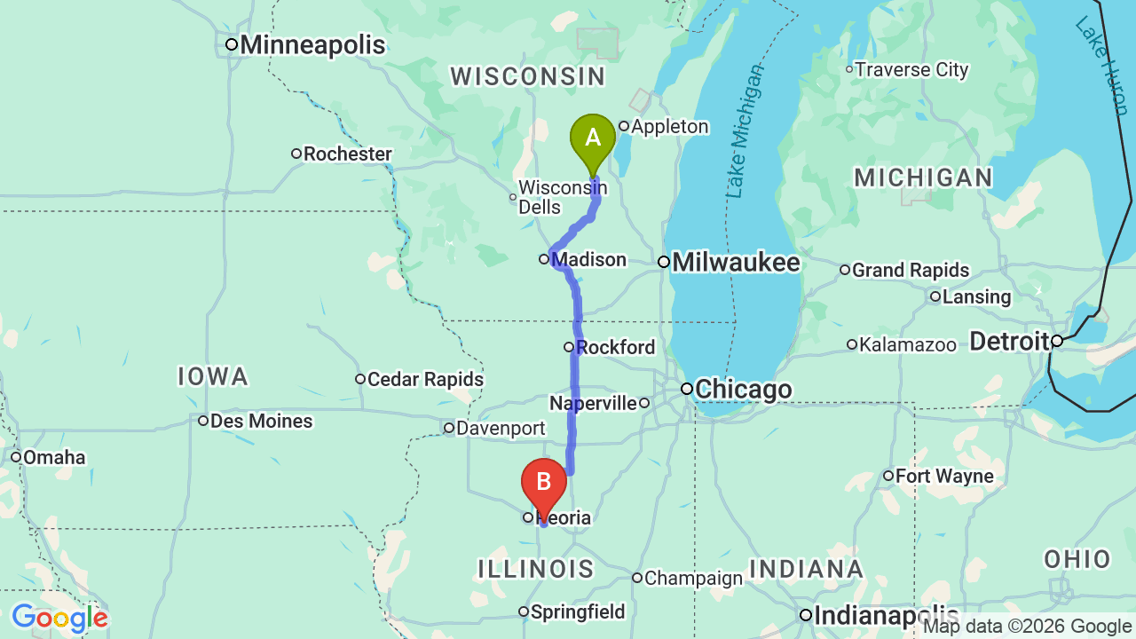 Route map: Wisconsin to Illinois Car Shipping: Complete Relocation Guide