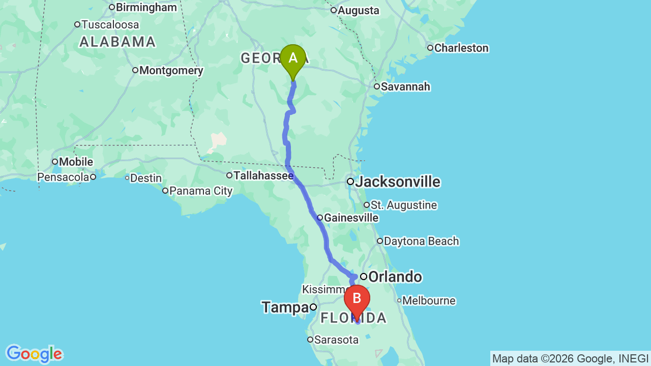 Route map: Georgia to Florida Car Shipping