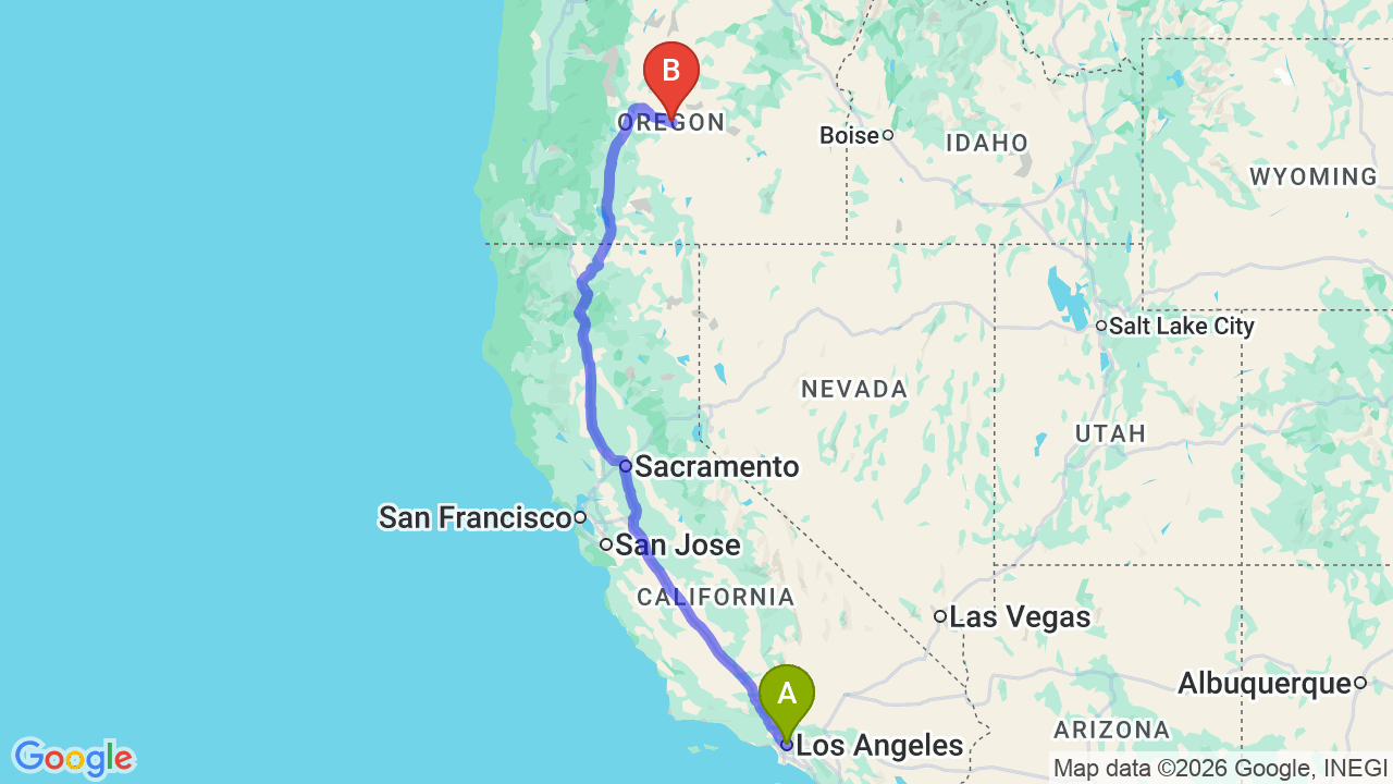 Route map: Los Angeles to Oregon Car Shipping: The Complete Relocation Guide