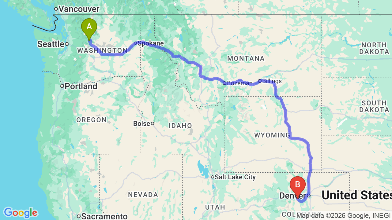 Route map: Seattle to Denver Car Shipping: Reliable Solutions for Your Colorado Relocation