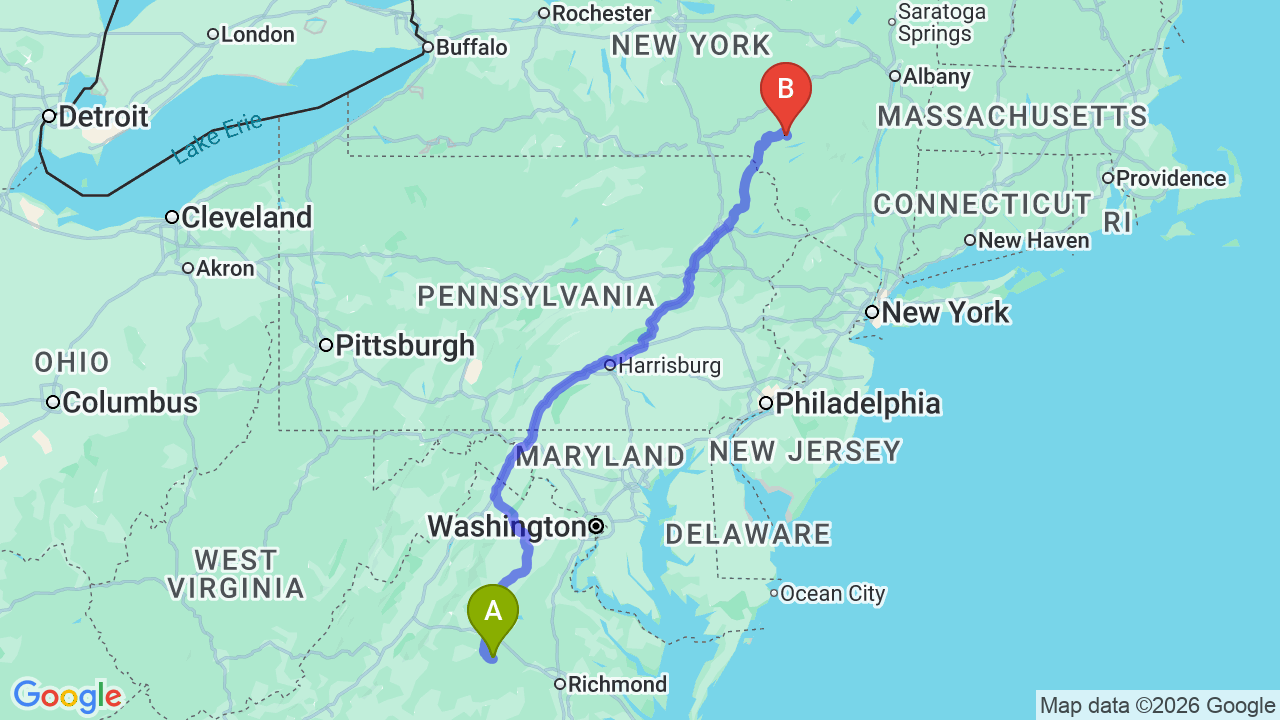 Route map: Virginia to New York Car Shipping: The Complete Relocation Guide
