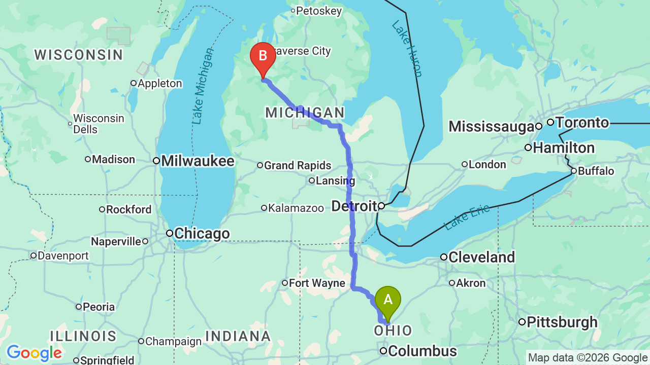 Route map: Ohio to Michigan Car Shipping | Reliable Relocation Services