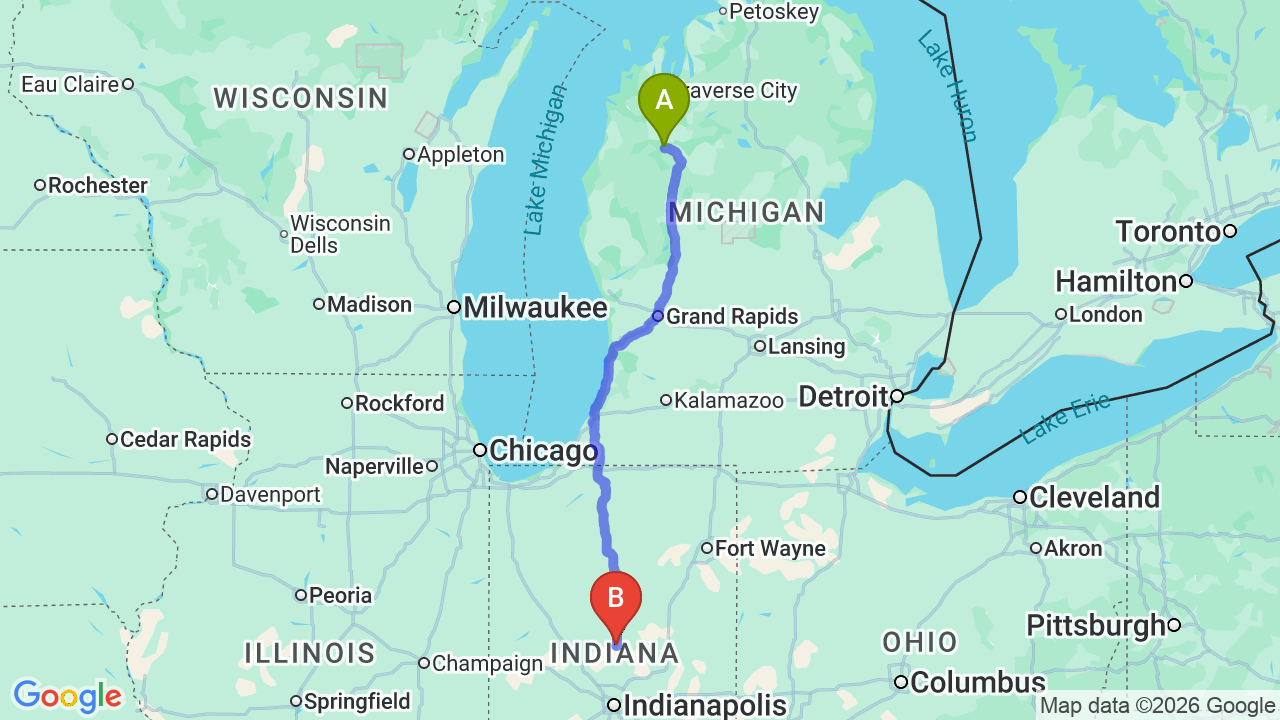 Route map: Michigan to Indiana Car Shipping: Professional Guide for Relocators