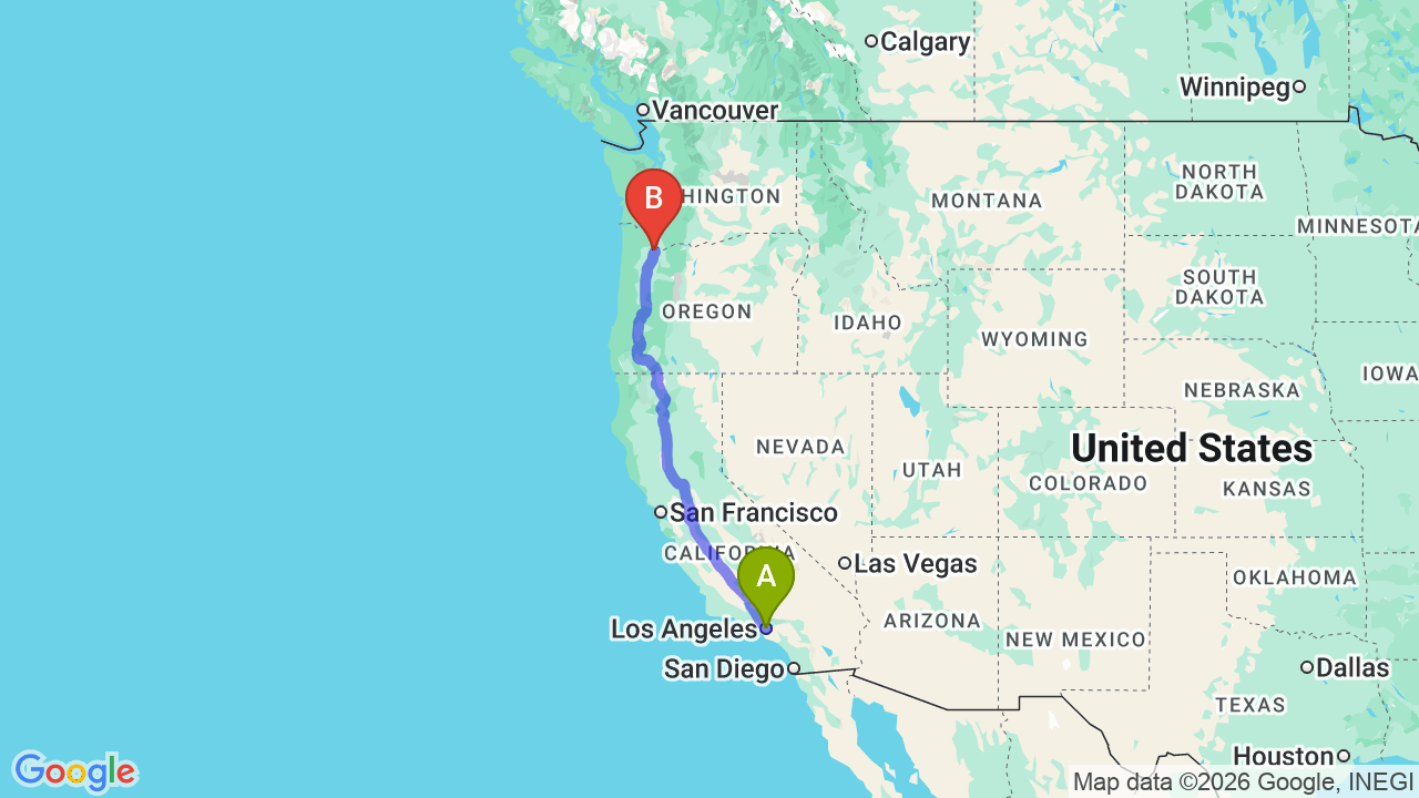 Route map: Los Angeles to Portland Car Shipping: Reliable Transport for Your Career Move