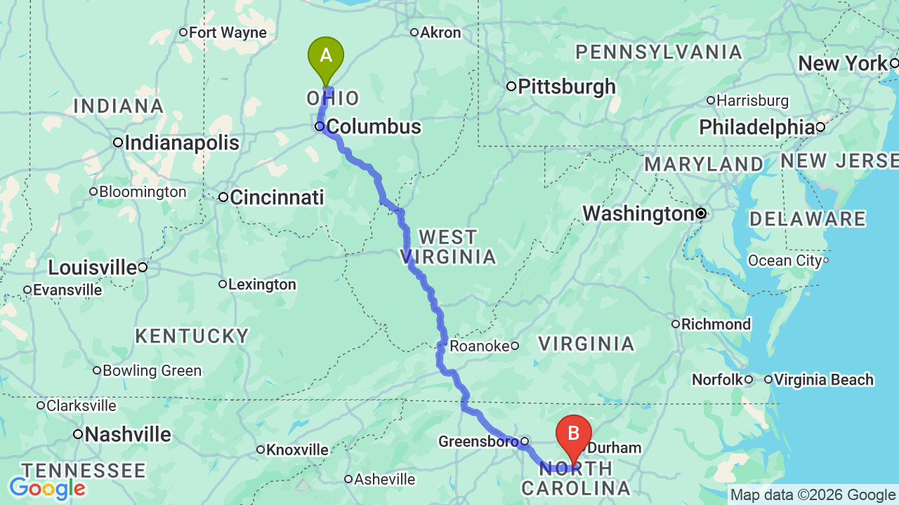 Route map: Ohio to North Carolina Car Shipping: Seamless Relocation for Your Vehicle