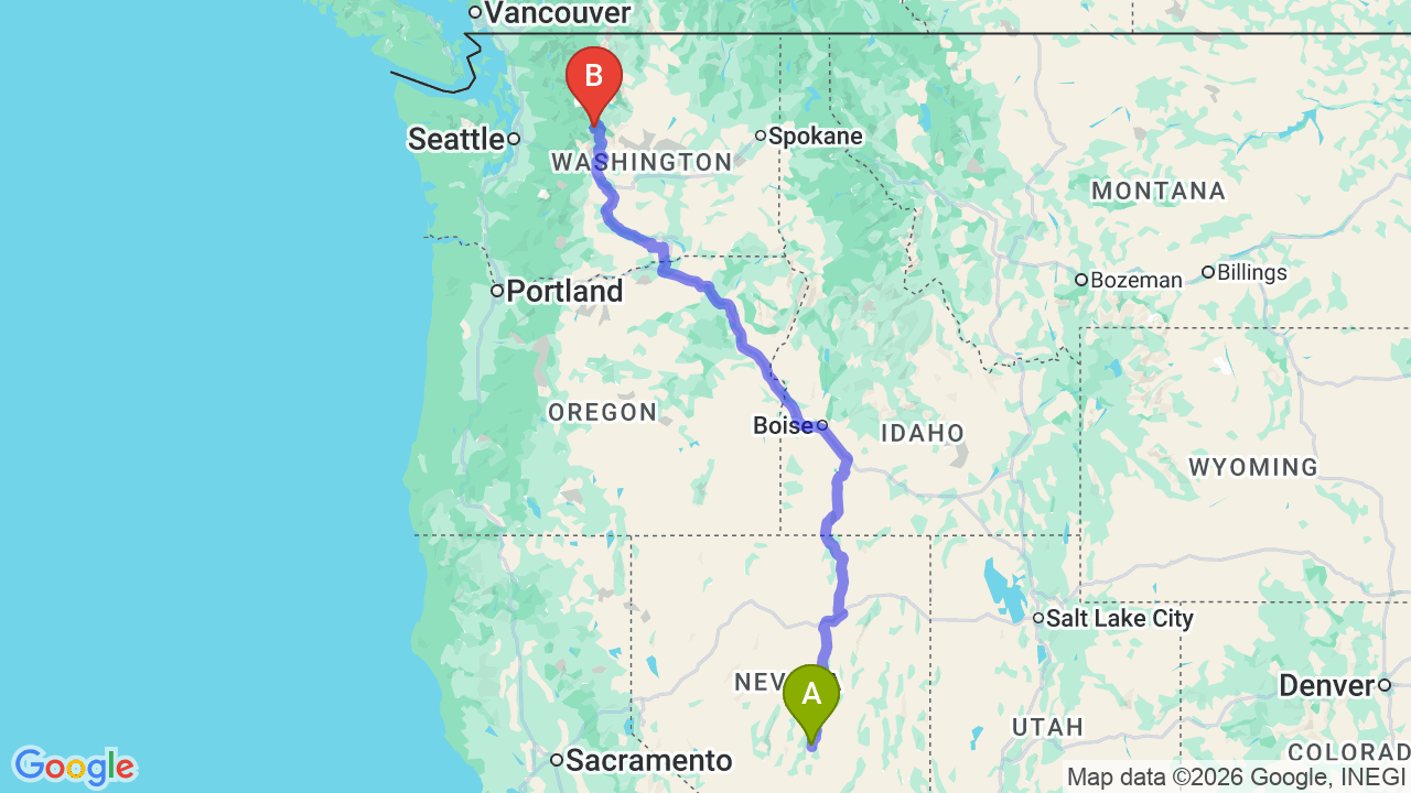 Route map: Las Vegas to Washington Car Shipping: The Complete Relocator’s Guide