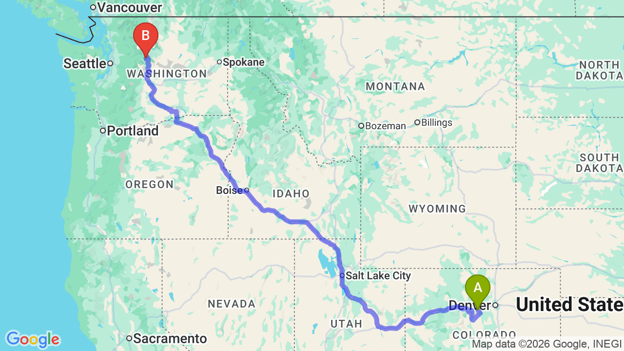 Route map: Colorado to Washington Car Shipping: Professional Relocation Services