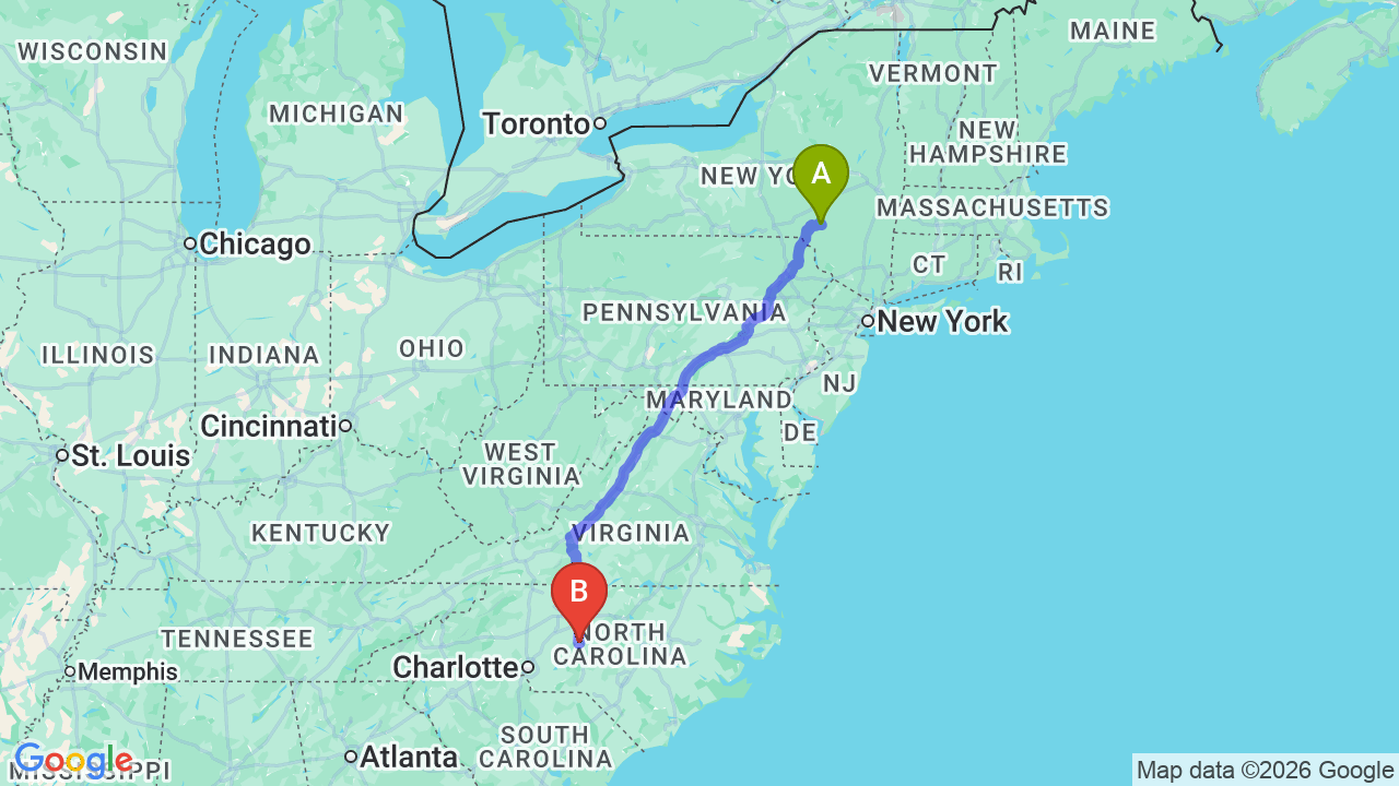 Route map: New York to North Carolina Car Shipping: Professional Auto Transport for Your Relocation