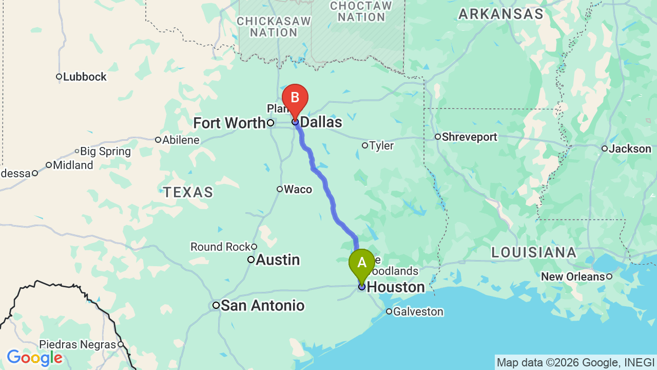 Route map: Houston to Dallas Car Shipping: Professional Relocation Guide