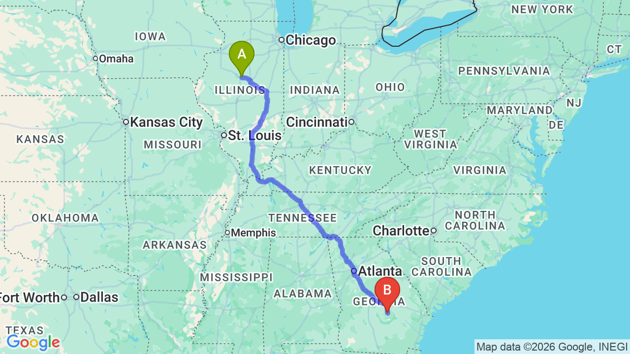 Route map: Illinois to Georgia Car Shipping: Reliable Relocation Transport