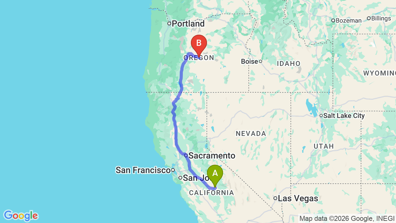 Route map: California to Oregon Car Shipping: Reliable Relocation Services