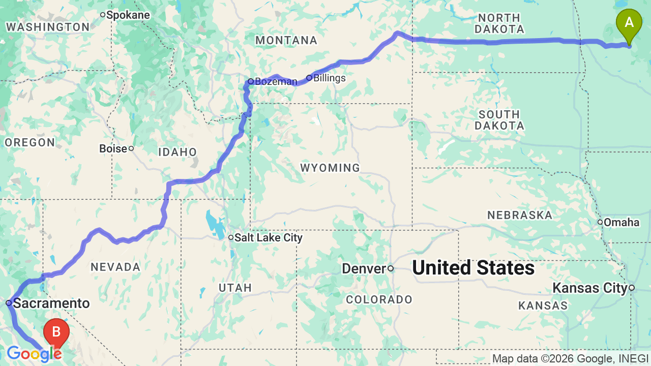 Route map: Minnesota to California Car Shipping: Complete Relocation Guide