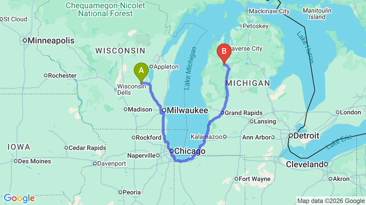 Route map: Wisconsin to Michigan Car Shipping: Your Complete Relocation Guide