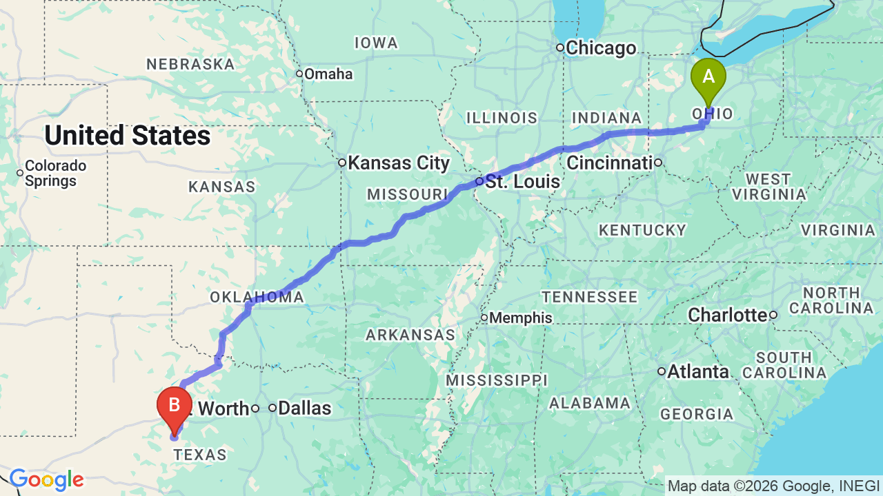 Route map: Ohio to Texas Car Shipping: Reliable Solutions for Your Professional Relocation