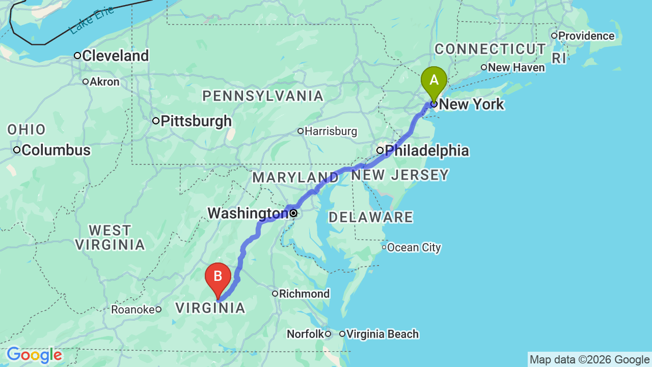 Route map: New York to Virginia Car Shipping: Complete Guide