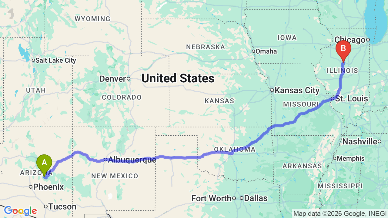 Route map: Arizona to Illinois Car Shipping: Professional Auto Transport for Your Move