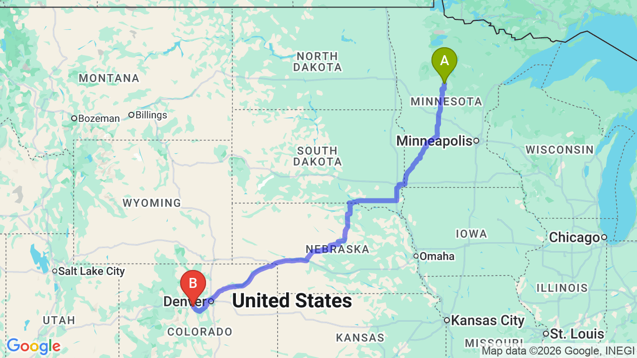 Route map: Minnesota to Colorado Car Shipping: Your Stress-Free Relocation Guide