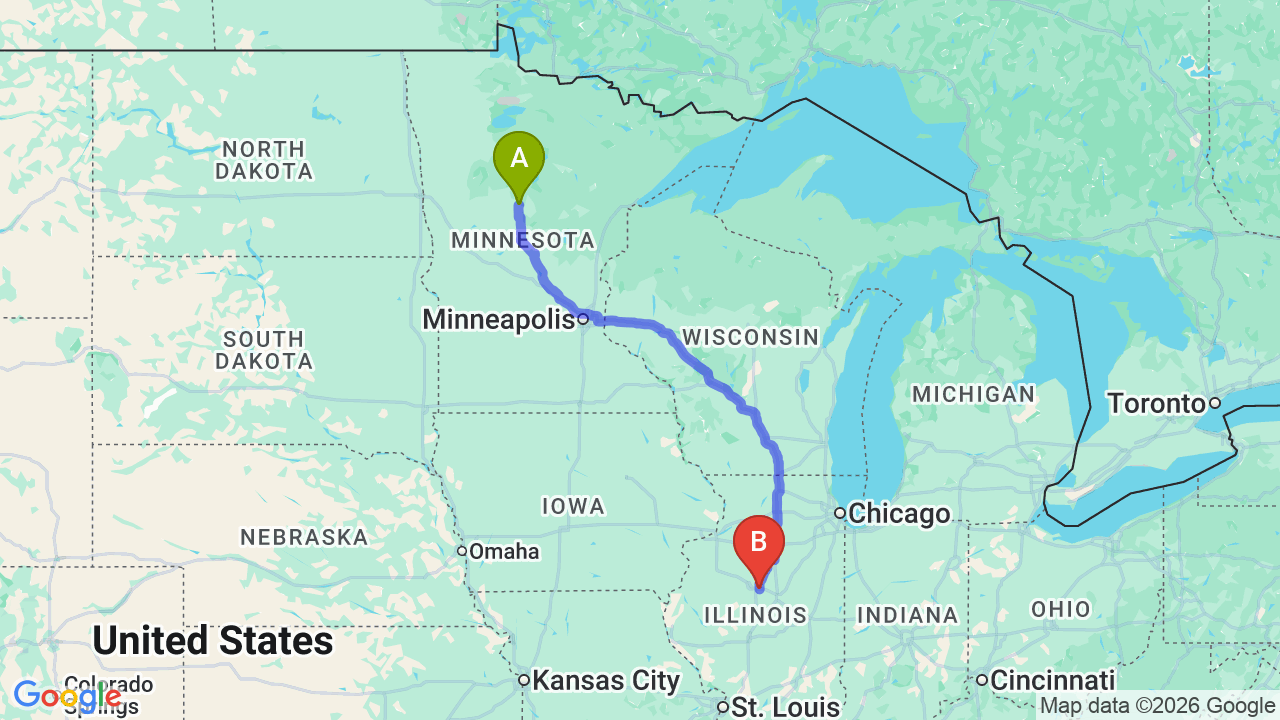 Route map: Expert Minnesota to Illinois Car Shipping | Seamless Relocation