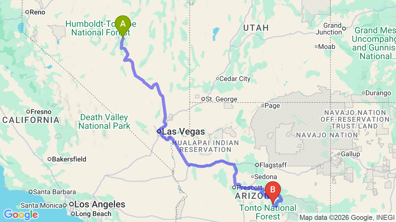 Route map: Nevada to Arizona Car Shipping | Expert Relocation Guide