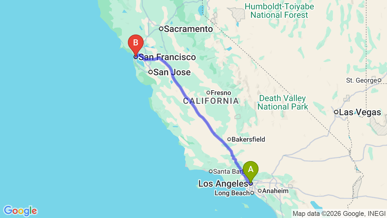 Route map: Los Angeles to San Francisco Car Shipping: The Ultimate Relocator’s Guide