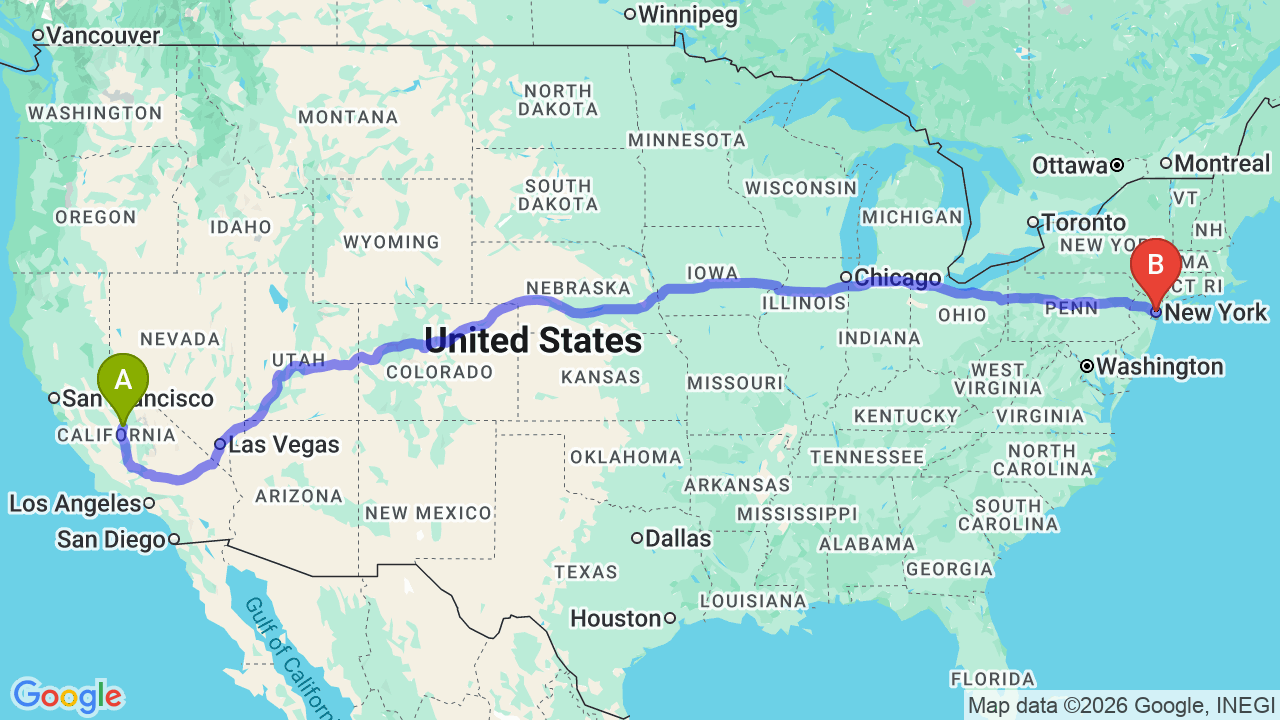 Route map: Reliable San Francisco to New York Car Shipping for Your Big Move