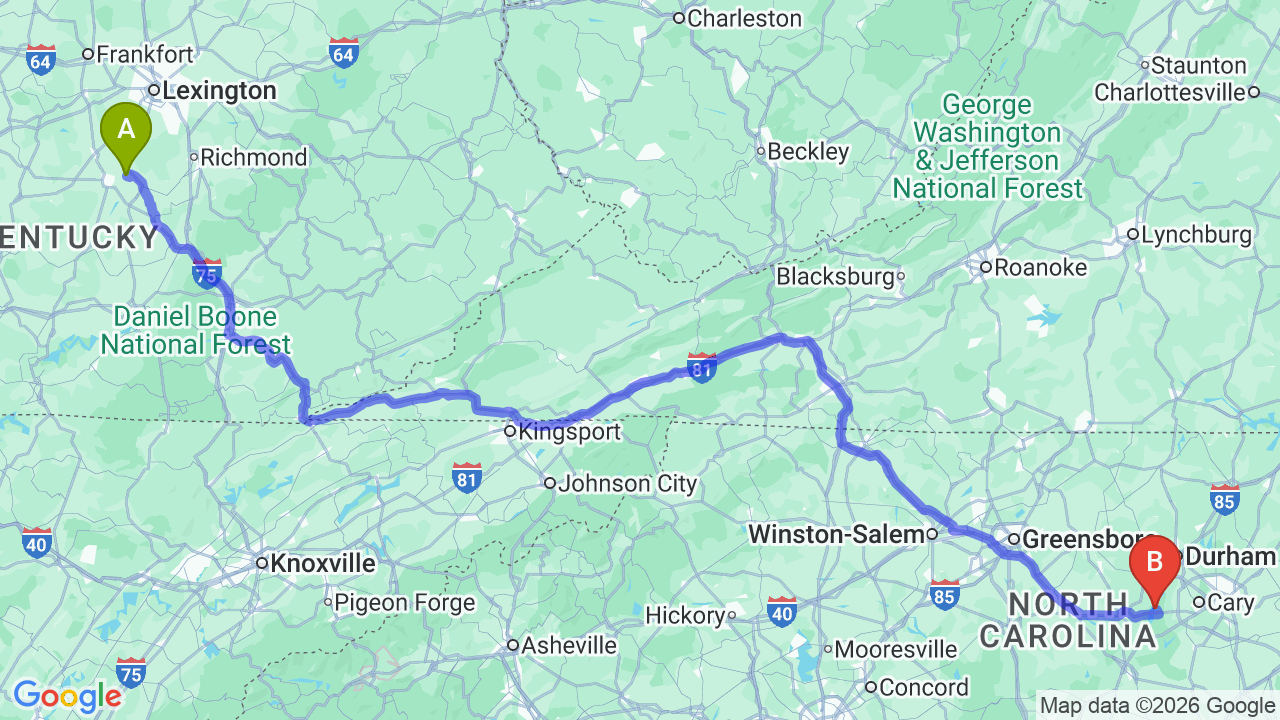 Route map: Kentucky to North Carolina Car Shipping: Streamline Your Move