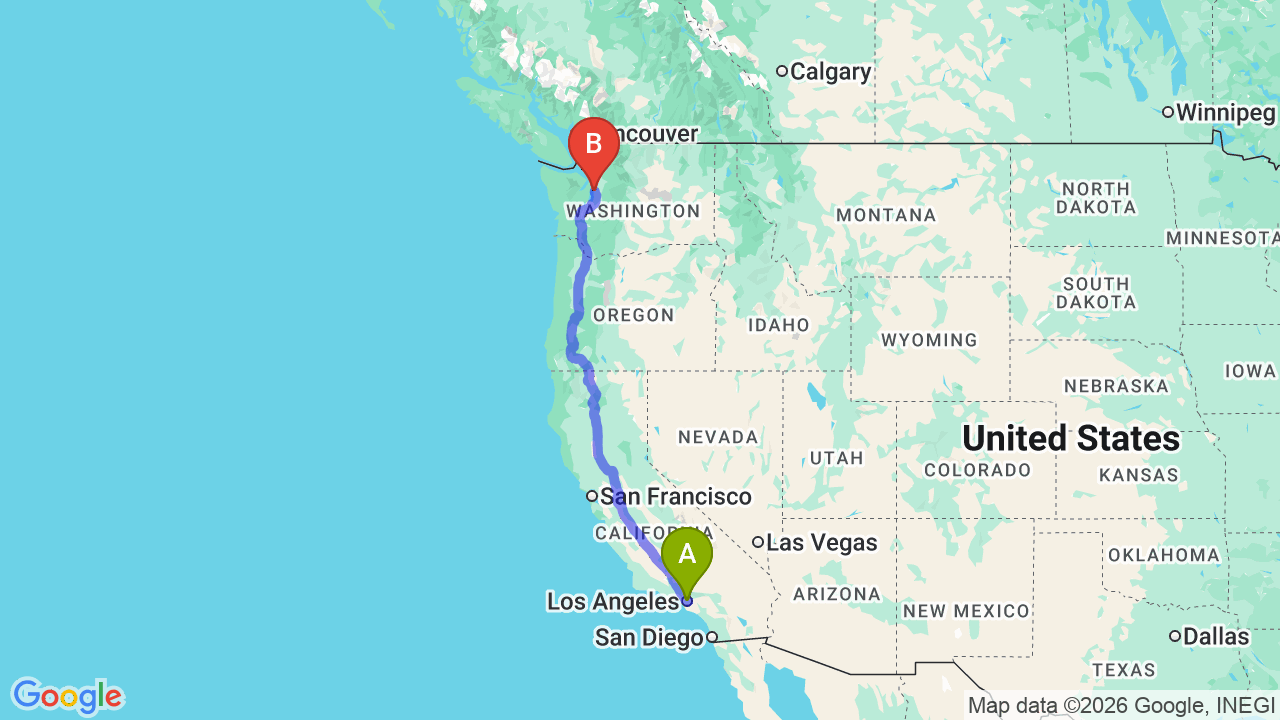 Route map: Los Angeles to Seattle Car Shipping: The Complete Relocation Guide