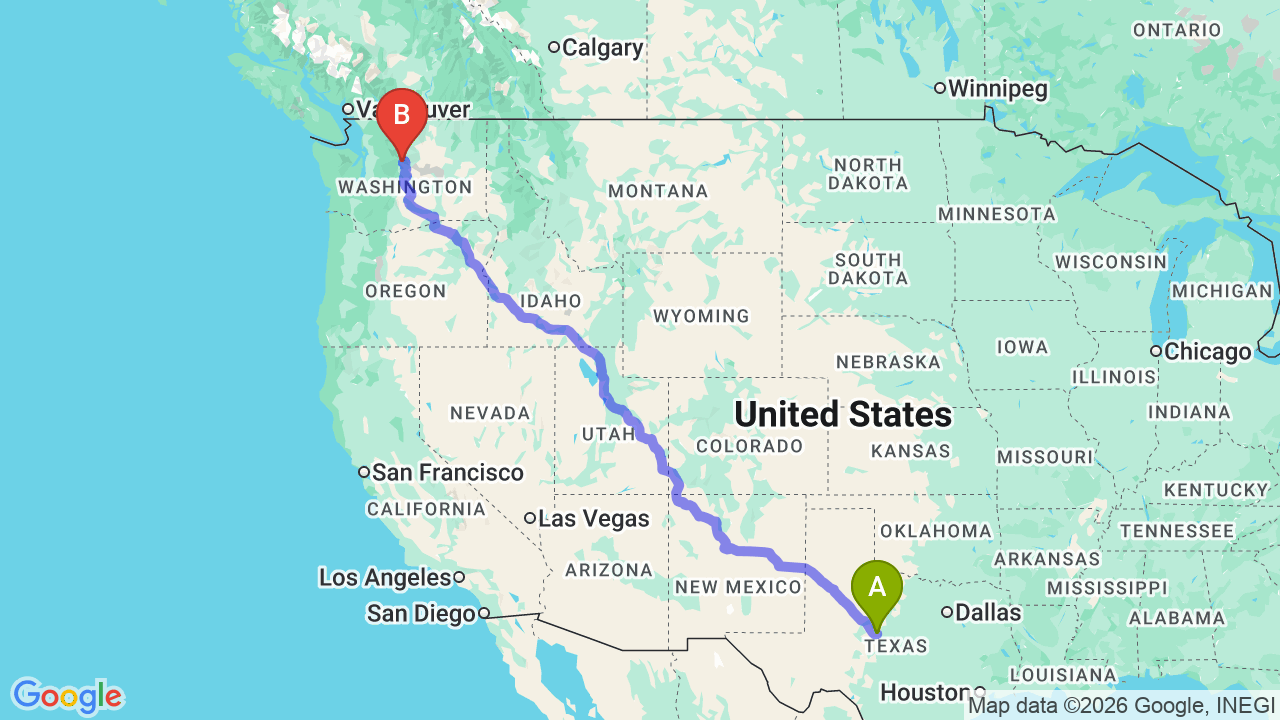 Route map: Houston to Washington Car Shipping: Professional Relocation Services