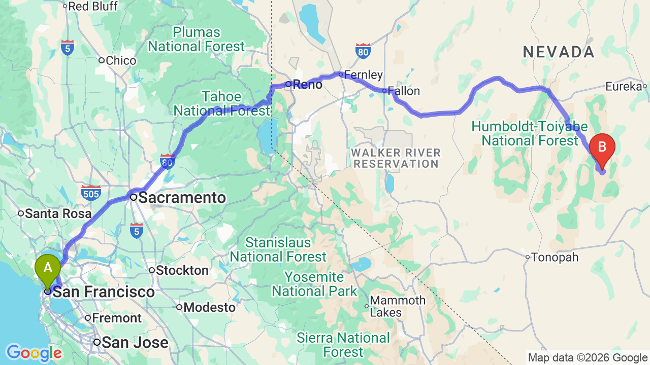 Route map: San Francisco to Nevada Car Shipping: Complete Relocation Guide