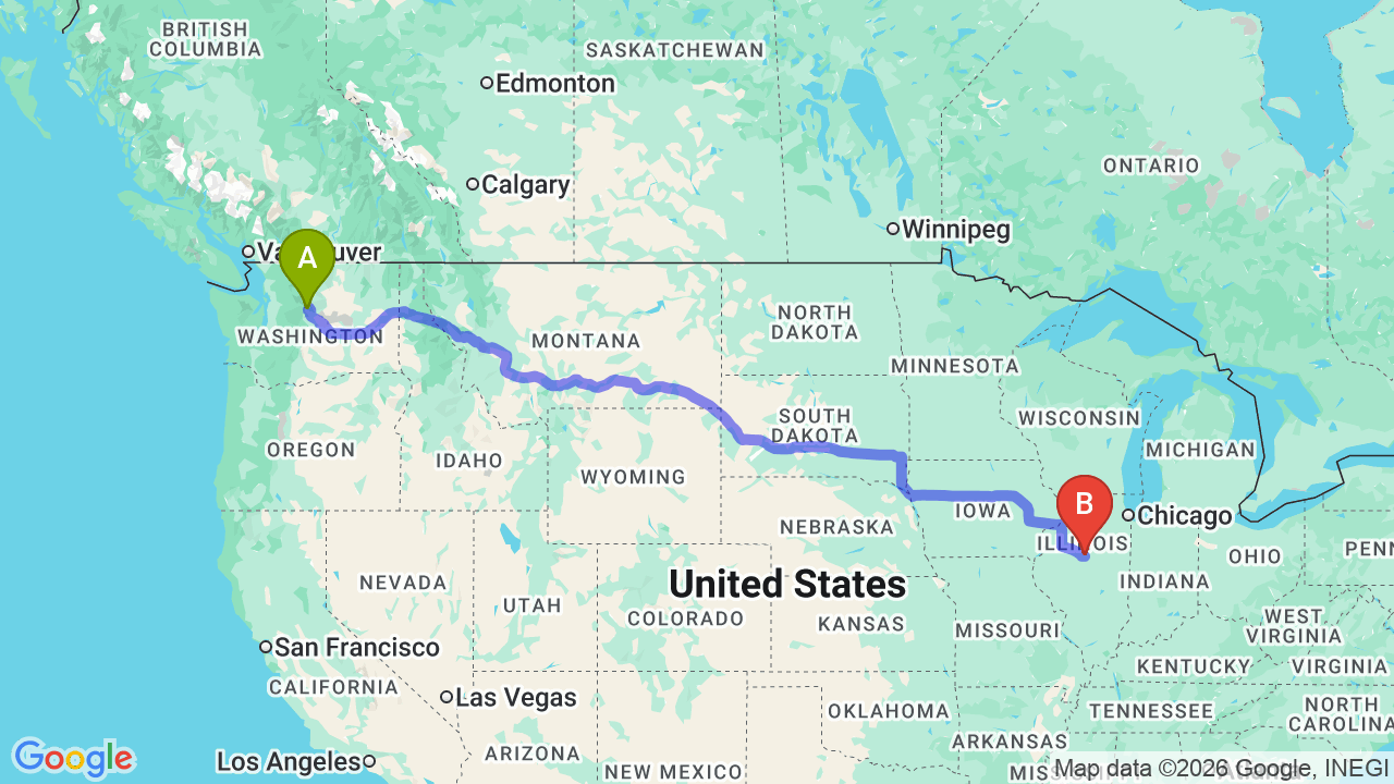 Route map: Seattle to Illinois Car Shipping: Stress-Free Moving for Relocators