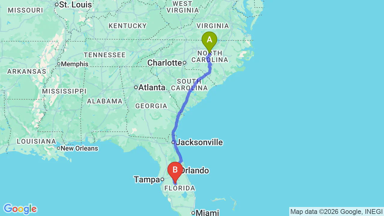 Route map: North Carolina to Florida Car Shipping: Your Stress-Free Relocation Partner