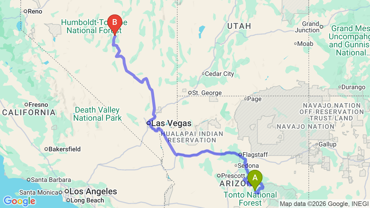 Route map: Arizona to Nevada Car Shipping: Relocation Guide & Costs