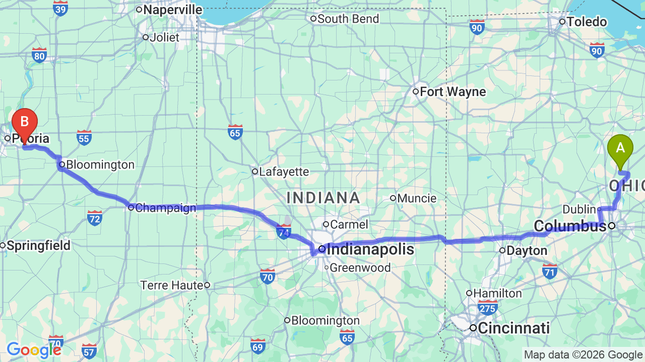 Route map: Ohio to Illinois Car Shipping: Stress-Free Relocation for Professionals