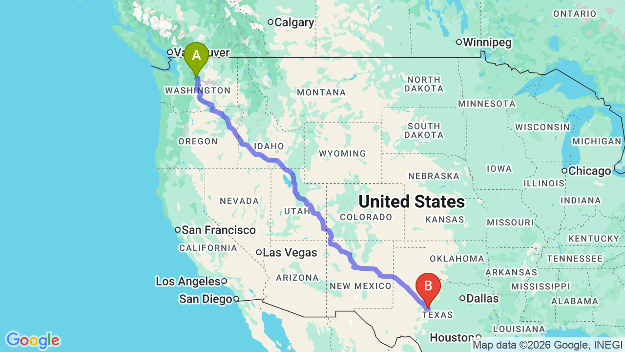 Route map: Washington to Texas Car Shipping: A Professional Relocator’s Guide
