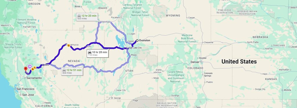 Evanston, WY, 82930 to Wheatland, CA, 95692