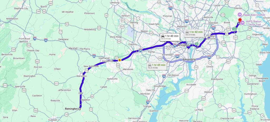 Remington, VA, 22734 to Crofton, MD, 21114