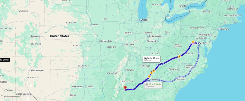 Springfield, VA, 22151 to Pearl, MS, 39208