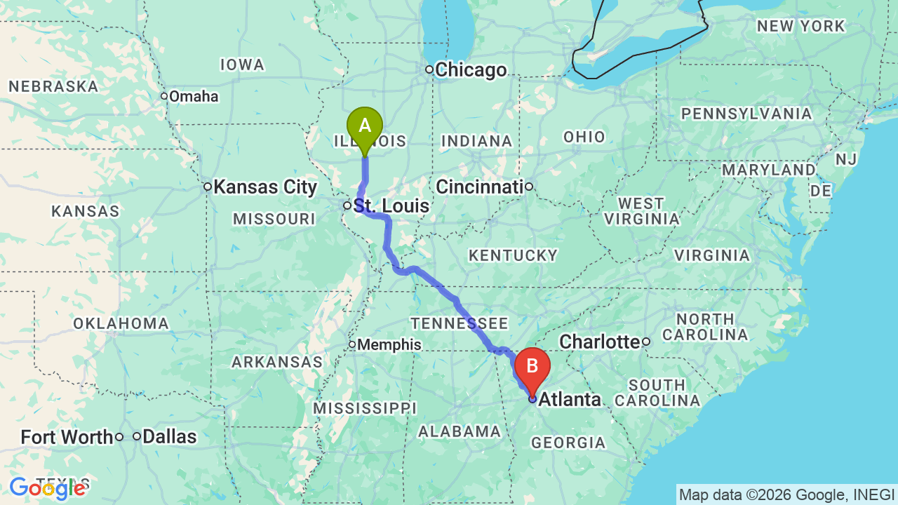 Route map: Illinois to Georgia Car Shipping: Seamless Relocation Guide