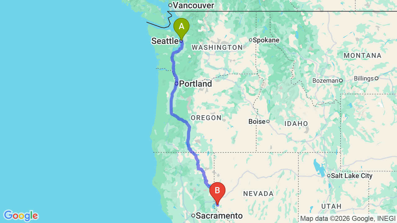 Route map: Seattle to Nevada Car Shipping: Complete Guide for Relocators